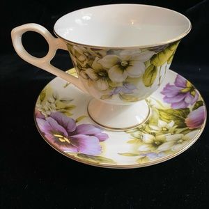 Gracie Bone China Cup and Saucer Pansy Pattern B22